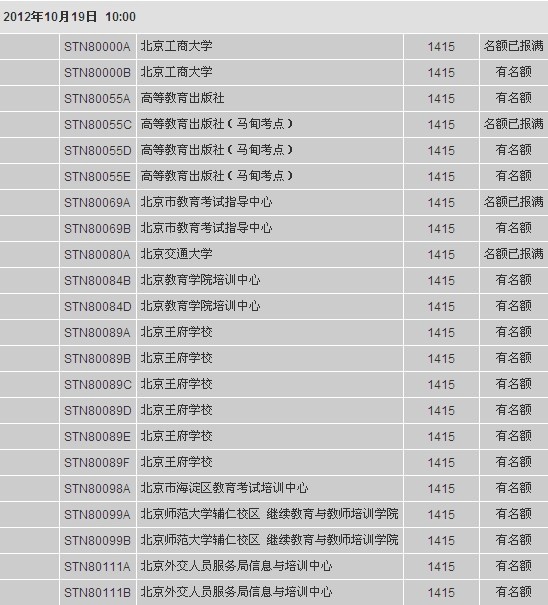 北京地区托福考位