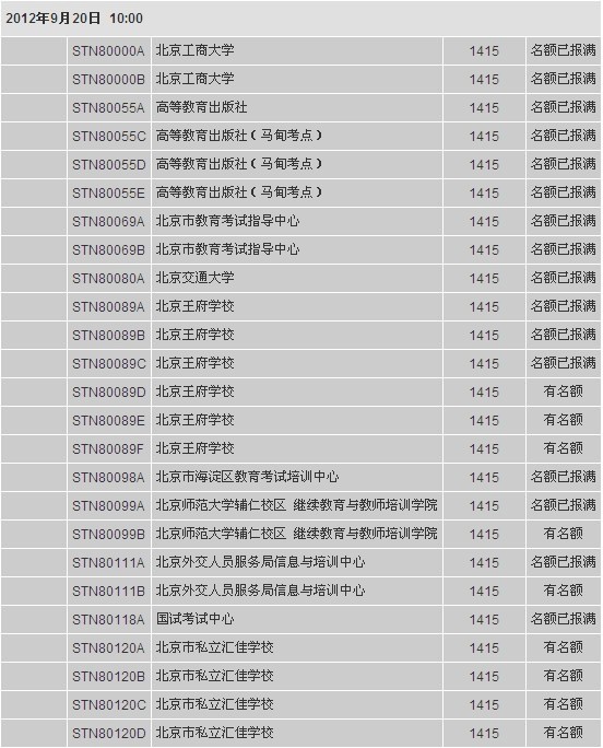 北京地区托福考位