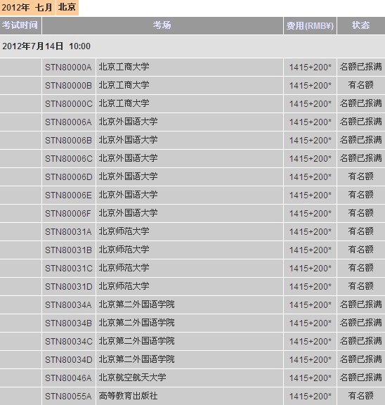 北京七月托福考位