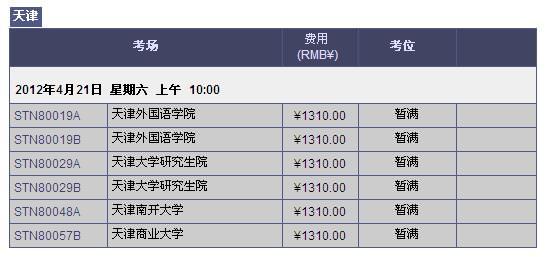 2012年4月天津GRE考位暂满