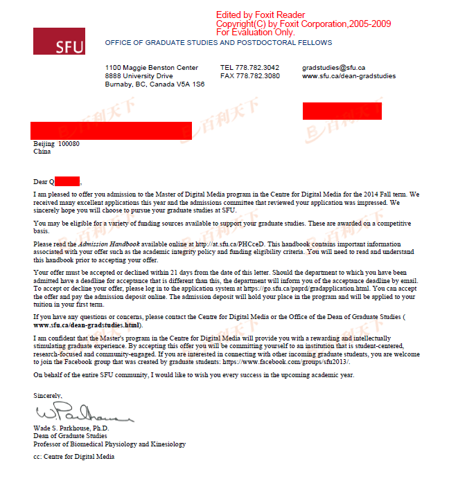 西蒙飞沙大学offer