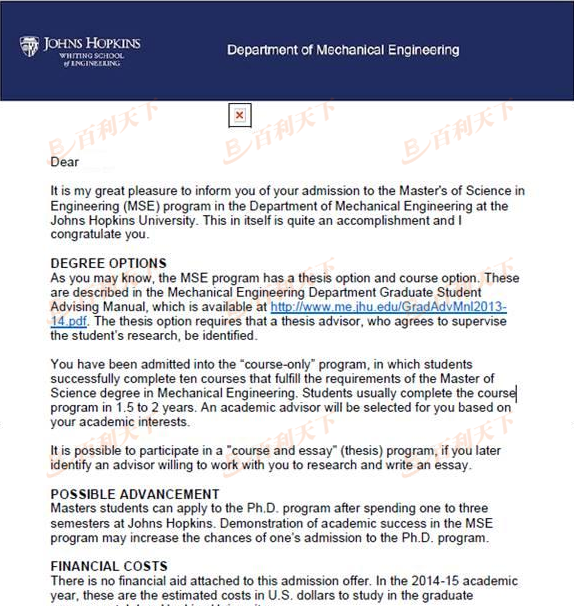 约翰霍普金斯大学 机械工程专业硕士