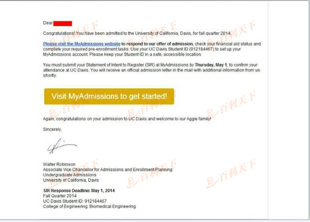 加州戴维斯大学生物工程专业offer