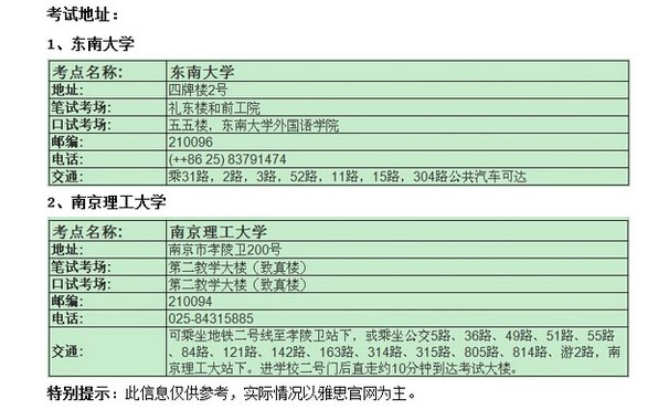 2014年南京雅思考试时间