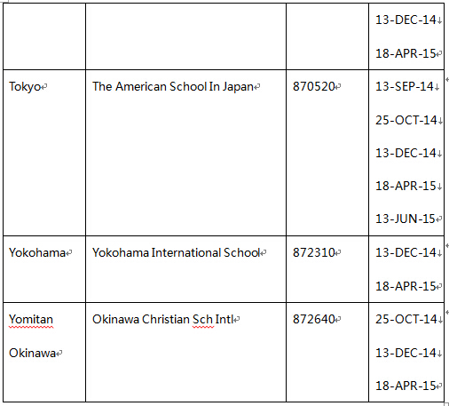 2015年ACT日本的考位