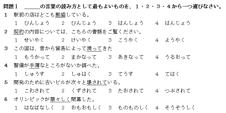 2010年7月日语能力考一级真题文字部分01