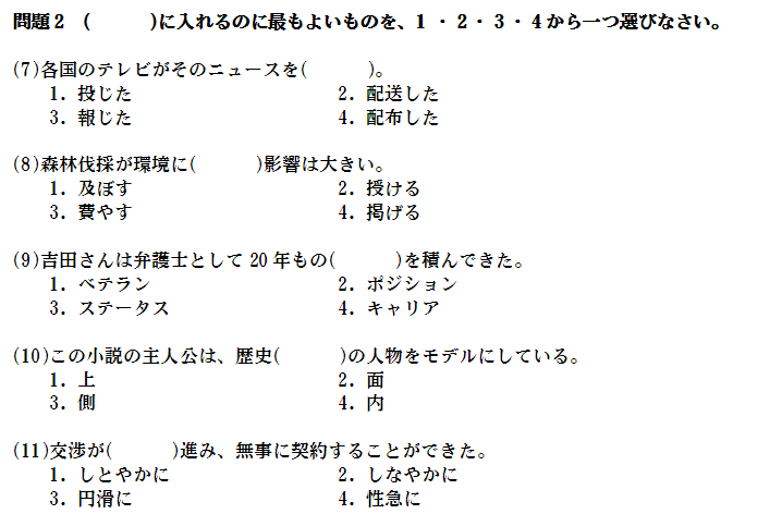 2010年12月日语能力考一级真题文字部分