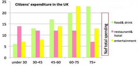 The chart below shows the expenditure on three categories with different proportions among residents in the UK in 2004.