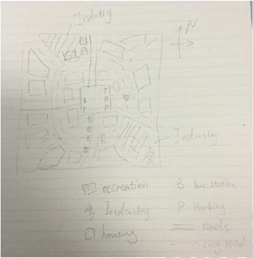 The map shows the plan of a new town.